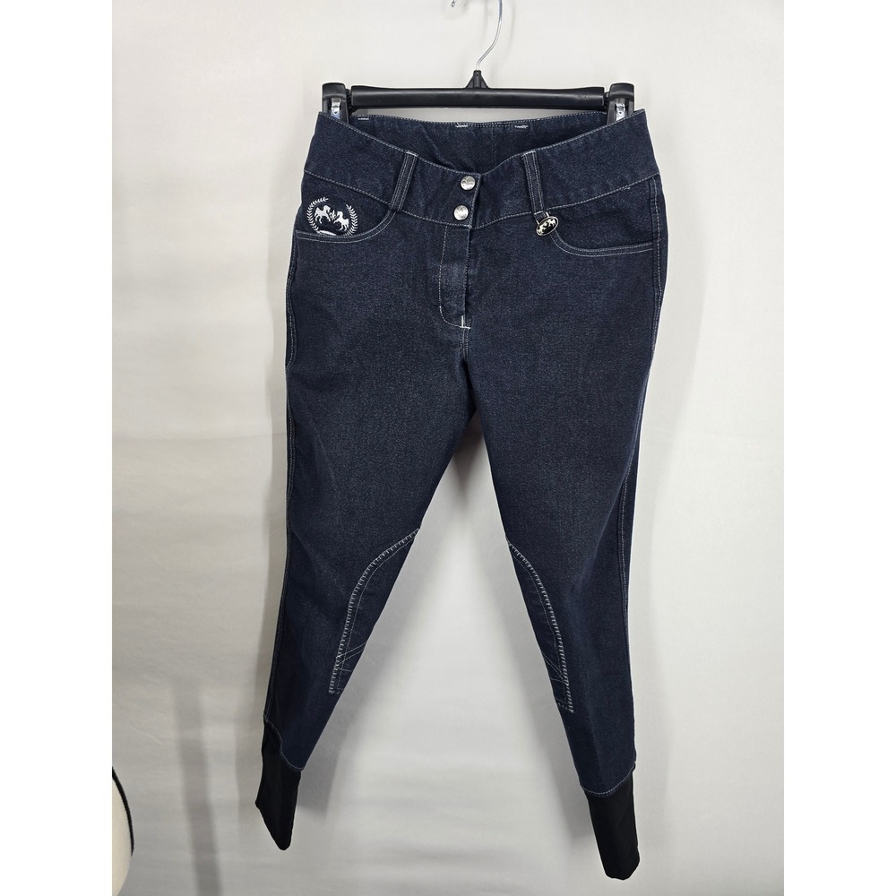 Equine Couture Bobbi Breeches Navy Denim RidingPants Womens 28 Equestrian 110346